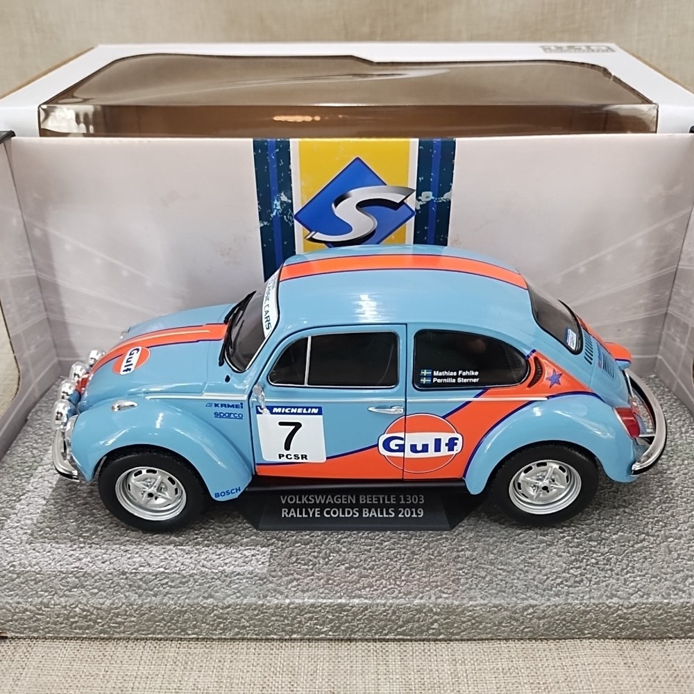 1:18 Solido Diecast Blue Volkswagen Beetle 1303 #7 GULF Rally Cold Balls 2019